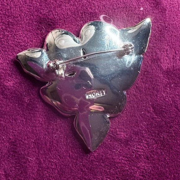 Vintage 1960’s Monet Enamel Purple Flower/Rhinestone Heavy Silver Brooch - Picture 2 of 2